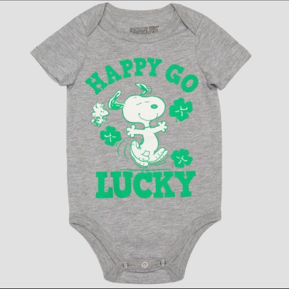 Peanuts, St. Patrick's Day 0-3 mo onesie